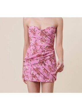 Line & Dot Floral Strapless Mini Dress Pink Purple Size L NWT.